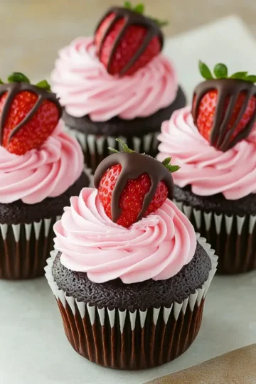 Chocolate Covered Strawberry Cupcakes