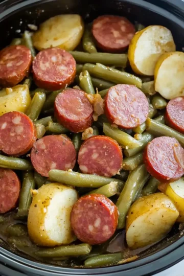 Crockpot Kielbasa and Green Beans