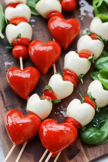 Heart Shaped Valentines Caprese Skewers