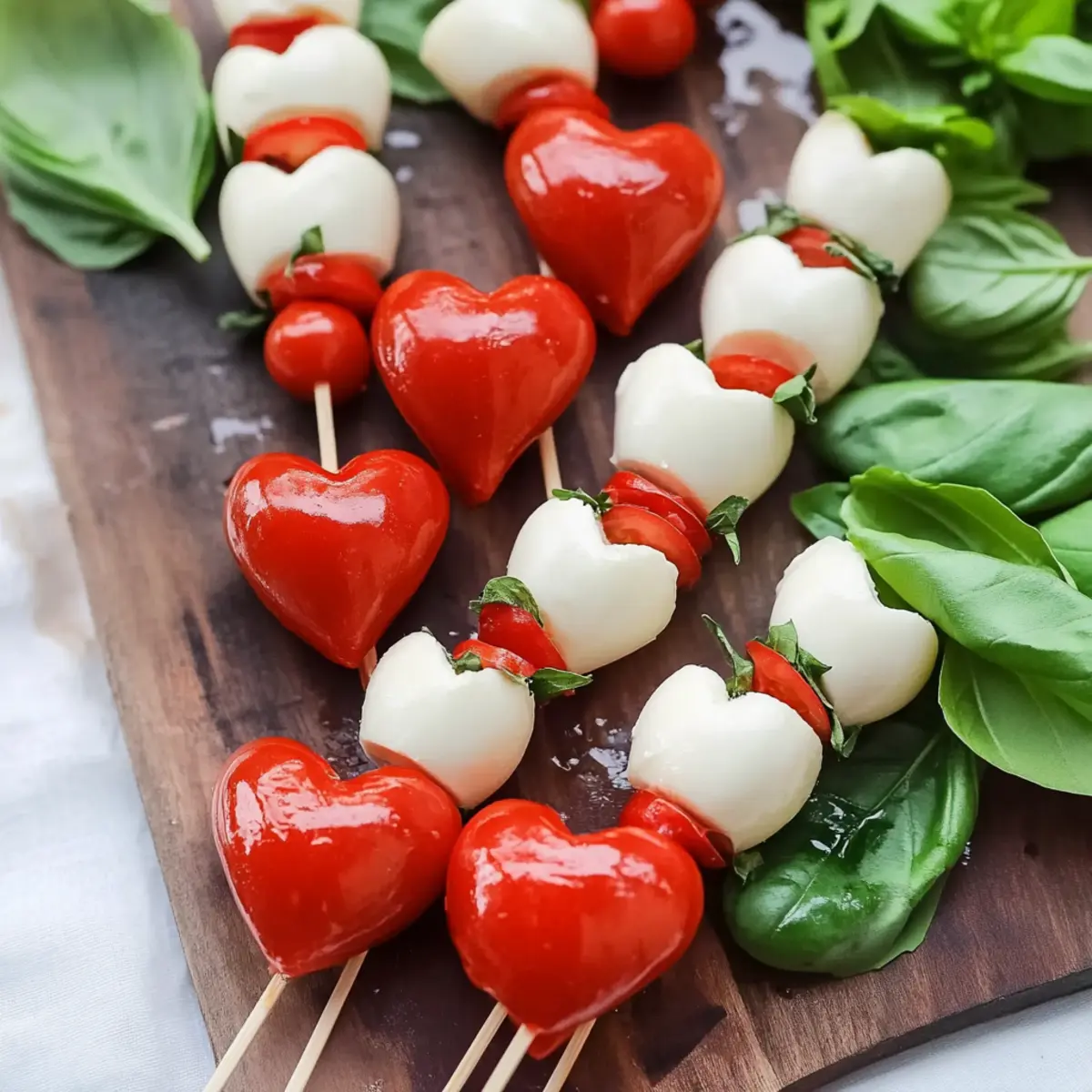 Heart Shaped Valentines Caprese Skewers