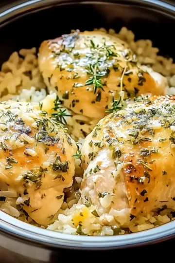 Slow Cooker Lemon Herb Chicken and Rice