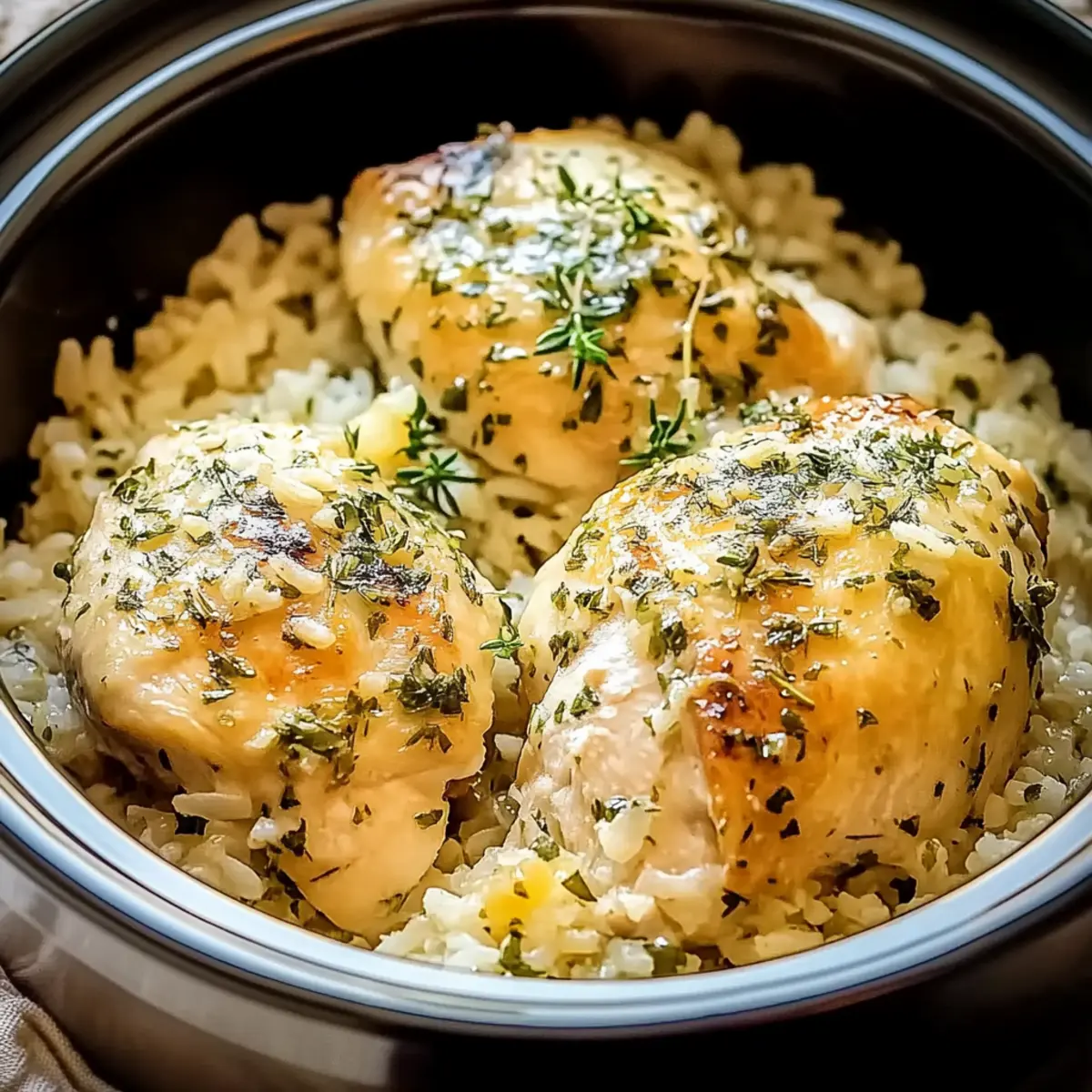 Slow Cooker Lemon Herb Chicken and Rice