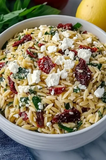 Homemade Orzo Pasta Salad with Feta and Sun Dried Tomatoes