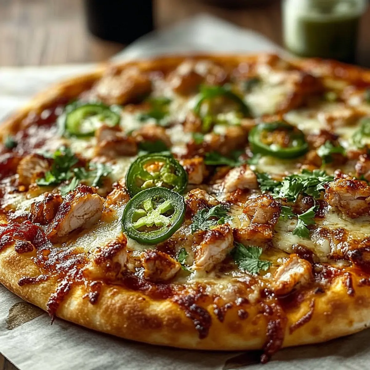 Spicy Chicken and Pickled Jalapeno Pizza