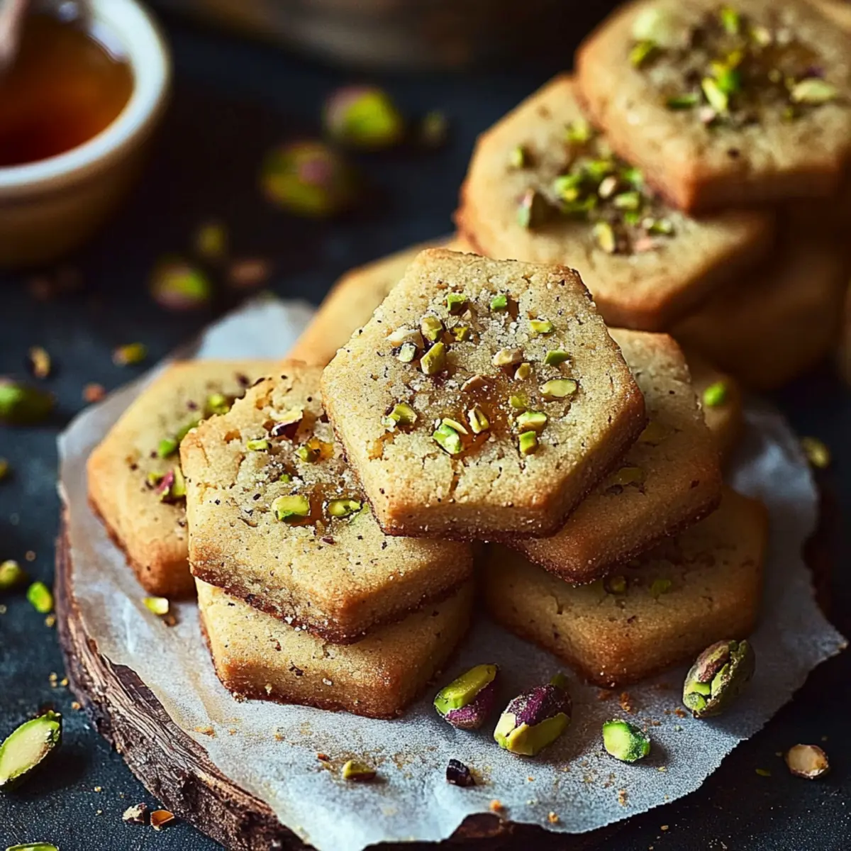 Salty Smoked Pistachio and Honey Shortbread Cookies