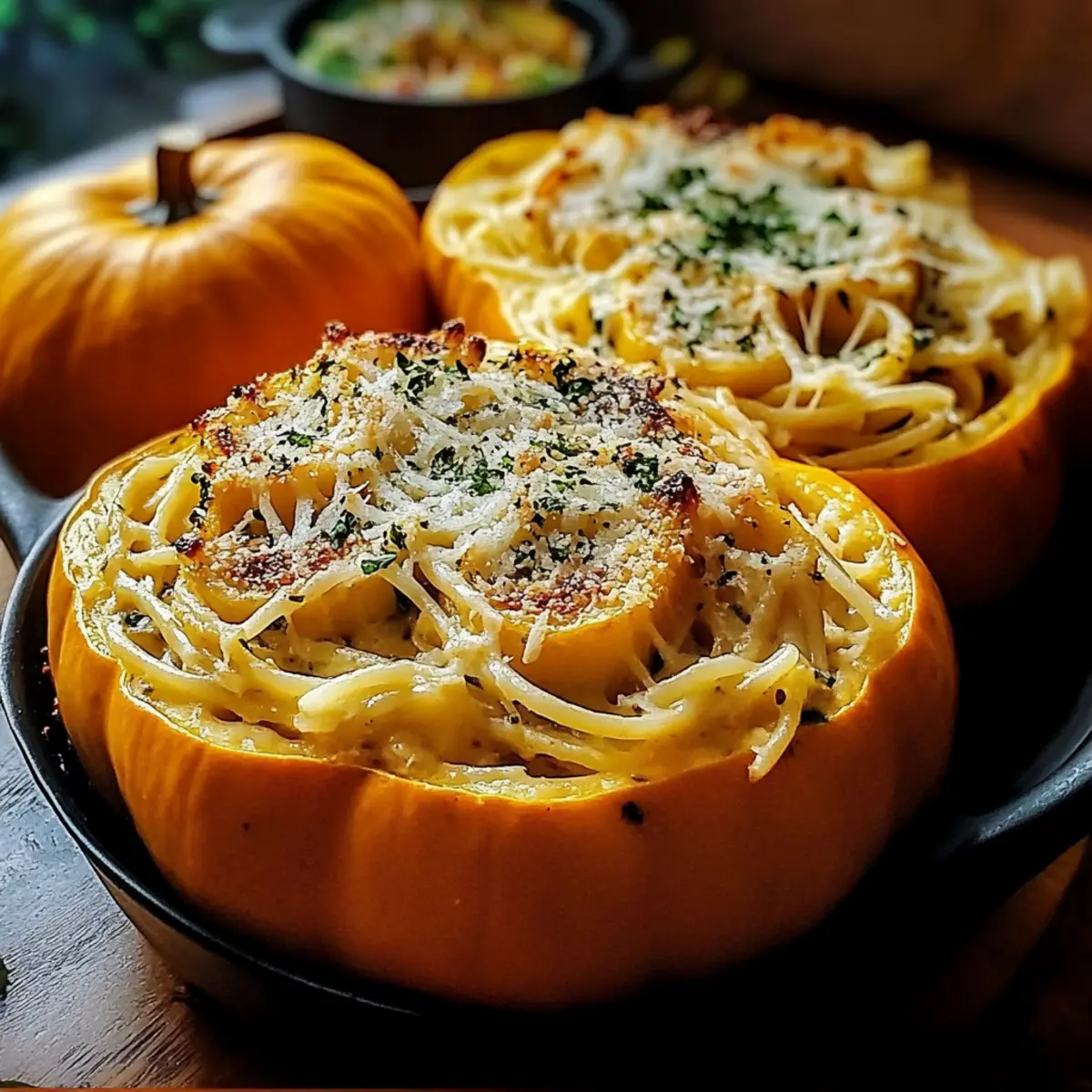 Pumpkin Alfredo Pasta Cauldrons